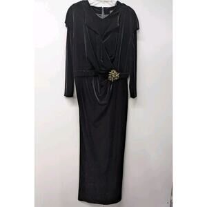 Tadashi Shoji Women's Velvet Dress Black Embellished Maxi 3/4 Sleeve Size XL